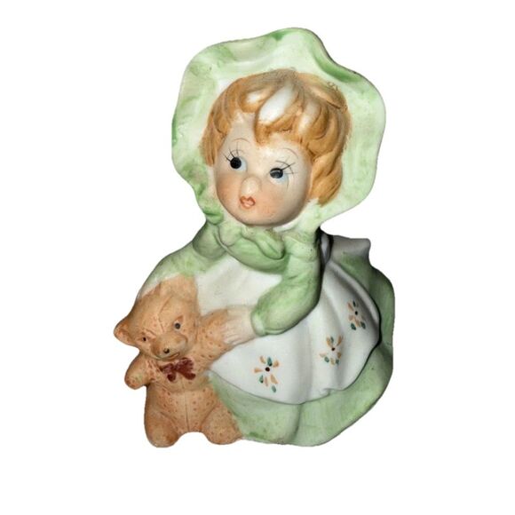 Other - Vintage Hand-Painted Royal Crown Girl with Teddy Bear Figurine Holiday decor